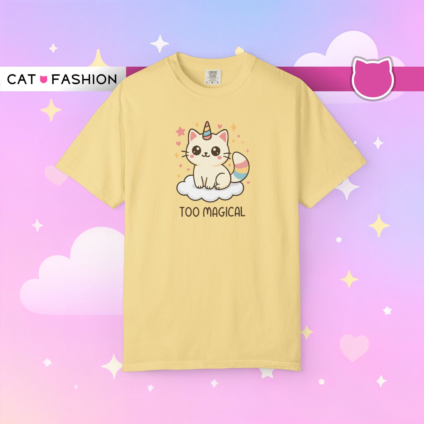T-Shirt: Too Magical - Cute Unicorn Cat Kawaii Tee for Girls, Teens & Cat Lovers - Pastel Aesthetic Unisex Graphic Shirt