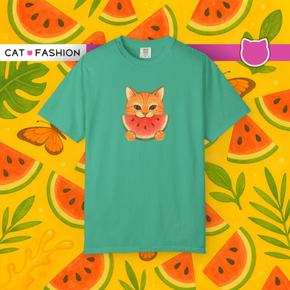 T-Shirt: Cat & Watermelon– Cute Watermelon Cat Graphic Tee – Fun Summer Fruit Unisex Shirt for Cat Lovers & Whimsical Vibes