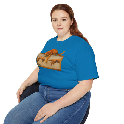 T-Shirt: Creation Interrupted – Funny Cat Parody of Michelangelo’s Art – Playful Graphic Tee for Cat Lovers & Humor Fans