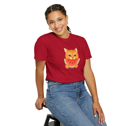 T-Shirt: Cat & Watermelon– Cute Watermelon Cat Graphic Tee – Fun Summer Fruit Unisex Shirt for Cat Lovers & Whimsical Vibes