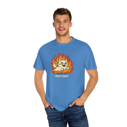 T-Shirt: Chaos Maker – Wild Cat in Flames Graphic Tee – Funny Unisex Shirt for Rebels, Gamers & Agents of Mayhem