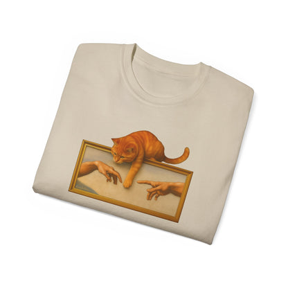 T-Shirt: Creation Interrupted – Funny Cat Parody of Michelangelo’s Art – Playful Graphic Tee for Cat Lovers & Humor Fans