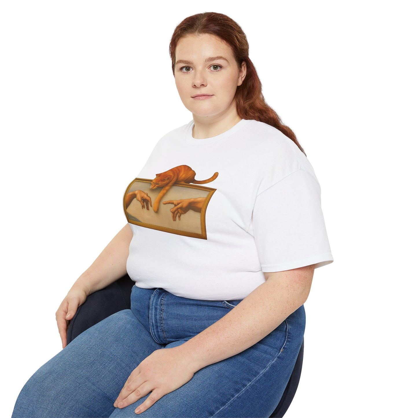 T-Shirt: Creation Interrupted – Funny Cat Parody of Michelangelo’s Art – Playful Graphic Tee for Cat Lovers & Humor Fans
