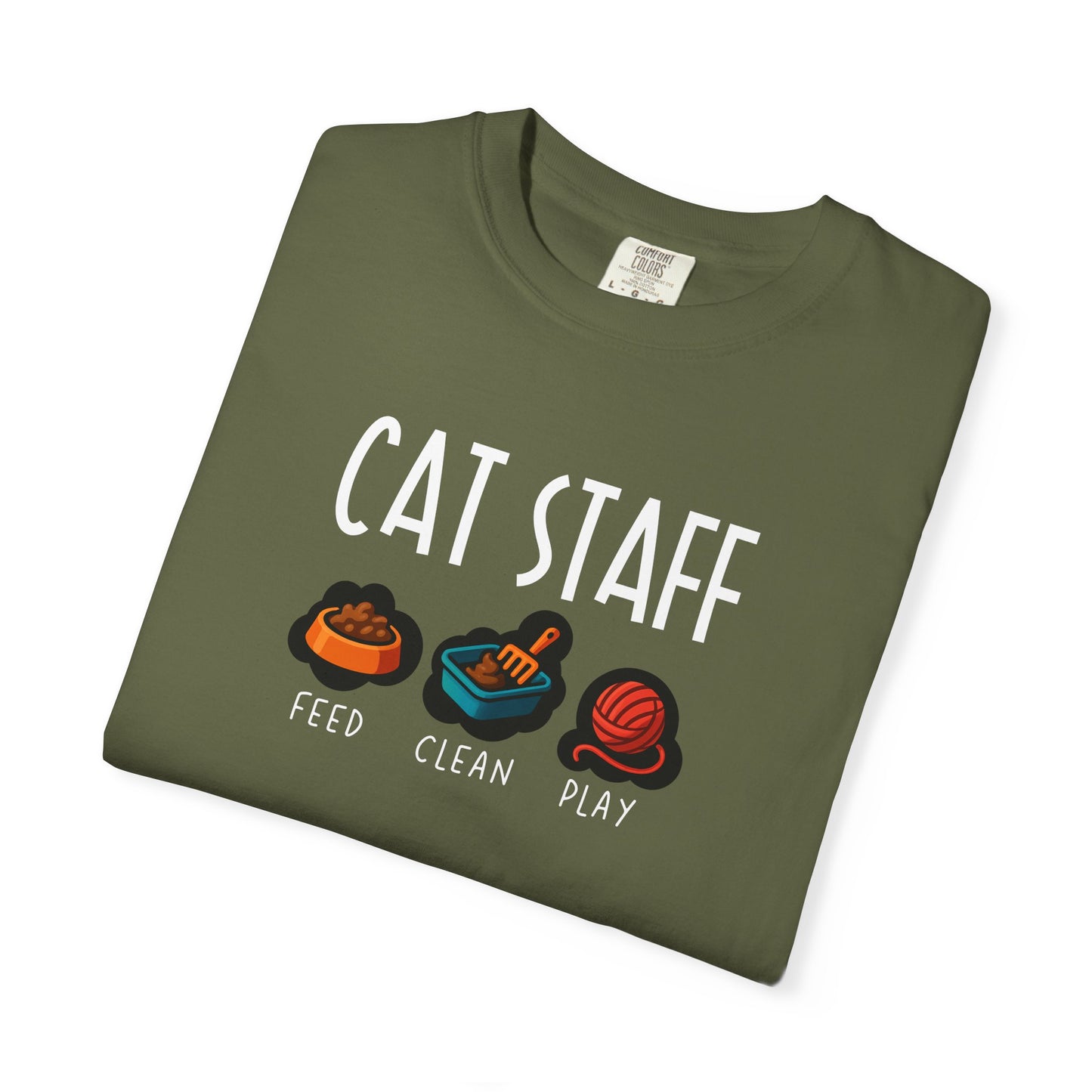 T-Shirt: Cat Staff Duties – Funny Pet Parent Graphic Tee – Cute Unisex Shirt Who Serve Their Furry Boss