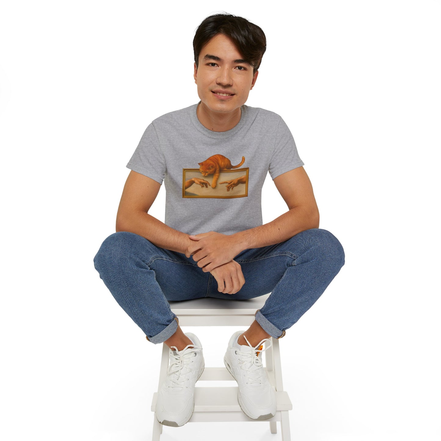 T-Shirt: Creation Interrupted – Funny Cat Parody of Michelangelo’s Art – Playful Graphic Tee for Cat Lovers & Humor Fans