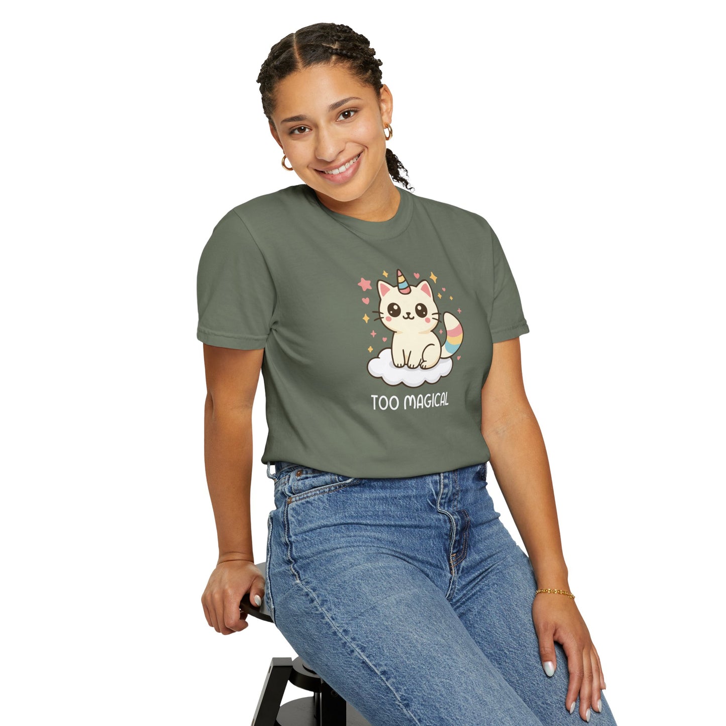 T-Shirt: Too Magical - Cute Unicorn Cat Kawaii Tee for Girls, Teens & Cat Lovers - Pastel Aesthetic Unisex Graphic Shirt