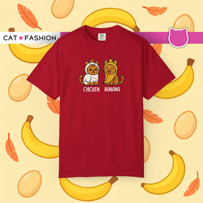 T-Shirt: Chicken Banana - Funny Viral Meme Cat Costume Tee - Cute Unisex Shirt for Cat Lovers, Trend Fans and Kawaii Humor