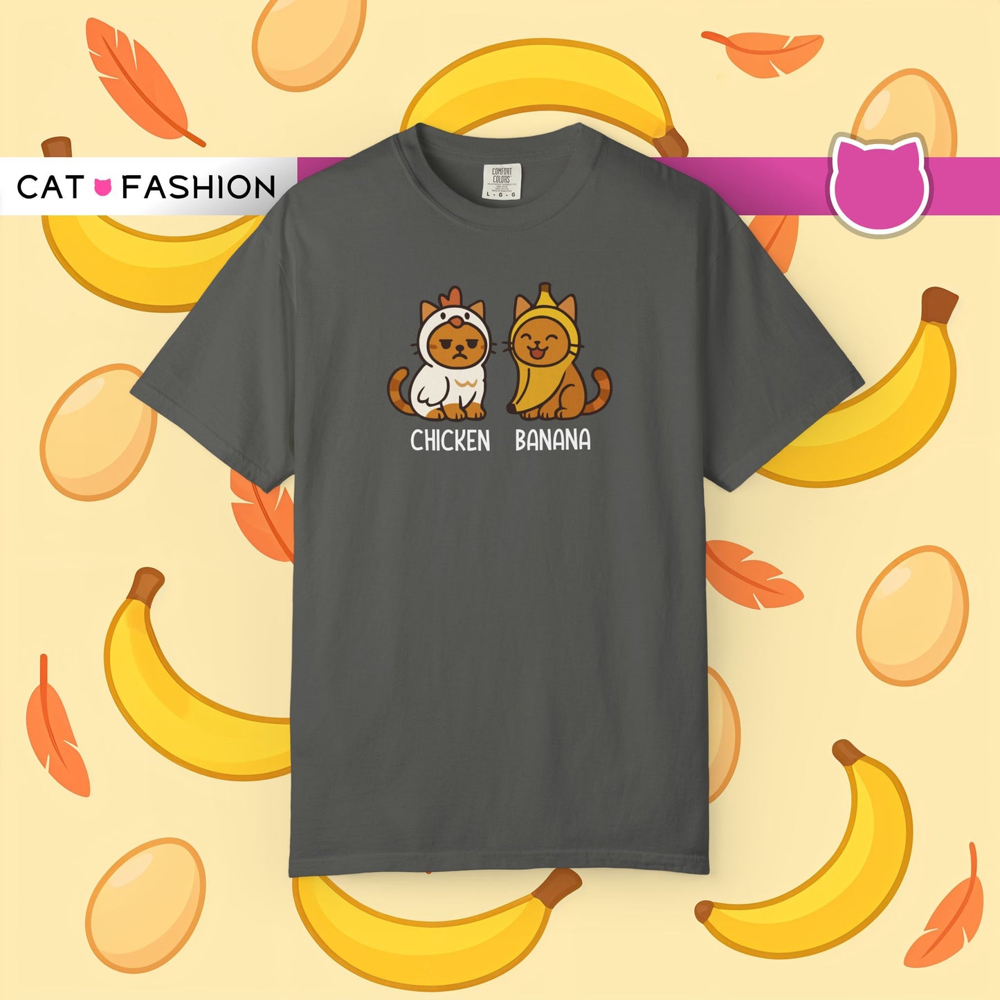 T-Shirt: Chicken Banana - Funny Viral Meme Cat Costume Tee - Cute Unisex Shirt for Cat Lovers, Trend Fans and Kawaii Humor