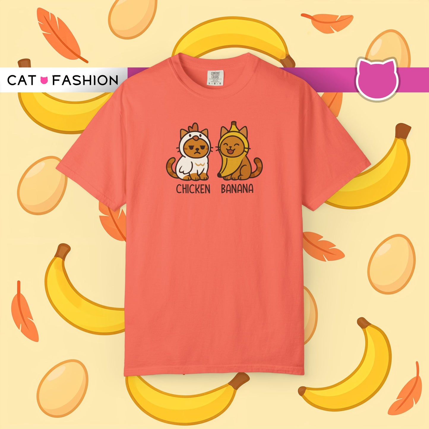 T-Shirt: Chicken Banana - Funny Viral Meme Cat Costume Tee - Cute Unisex Shirt for Cat Lovers, Trend Fans and Kawaii Humor