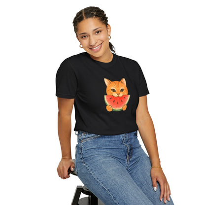 T-Shirt: Cat & Watermelon– Cute Watermelon Cat Graphic Tee – Fun Summer Fruit Unisex Shirt for Cat Lovers & Whimsical Vibes