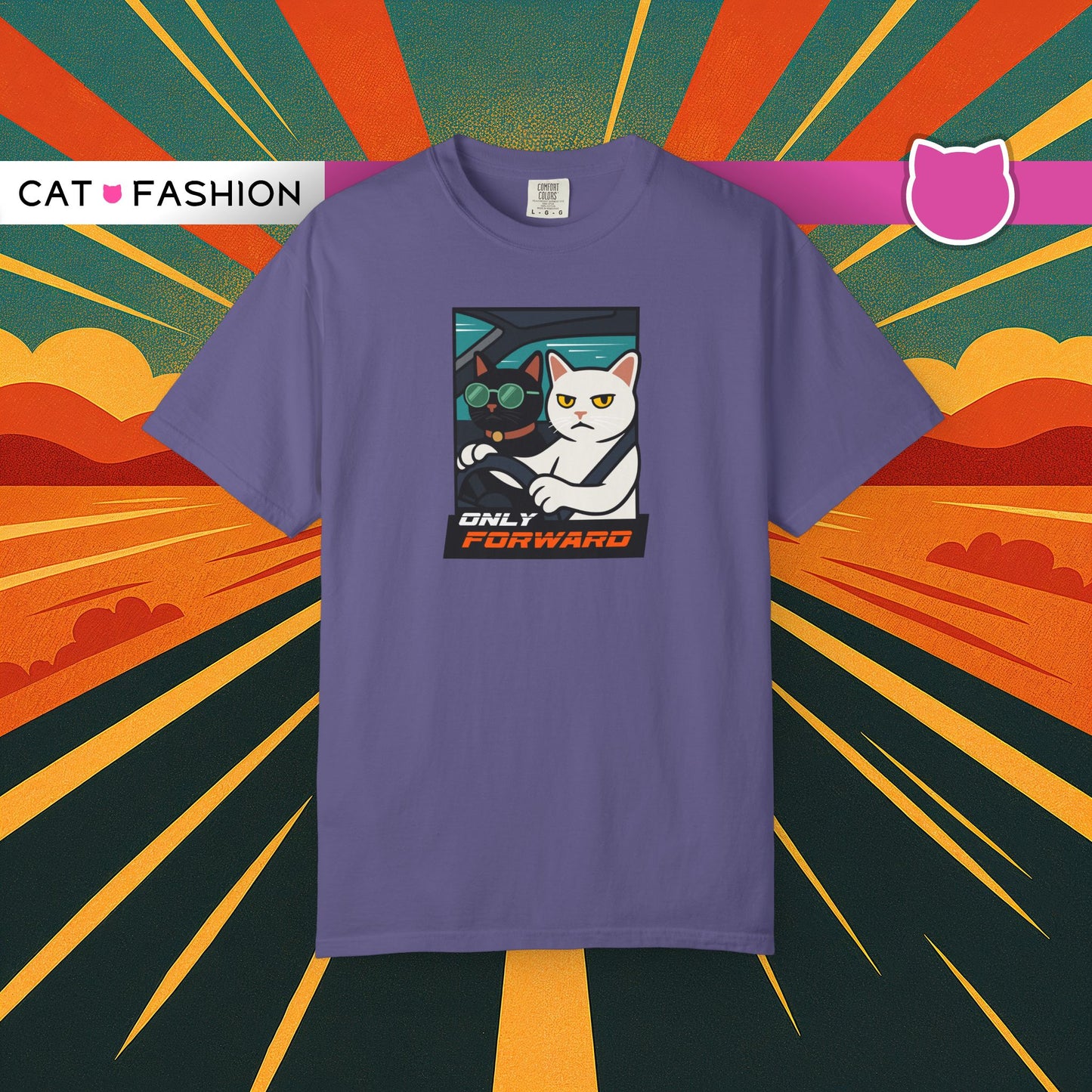 T-Shirt: Only Forward – Funny Cats Driving Graphic Tee – Cool Meme Shirt for Road Trip Fans