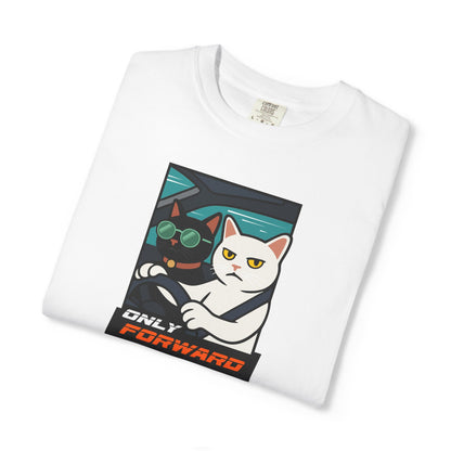 T-Shirt: Only Forward – Funny Cats Driving Graphic Tee – Cool Meme Shirt for Road Trip Fans