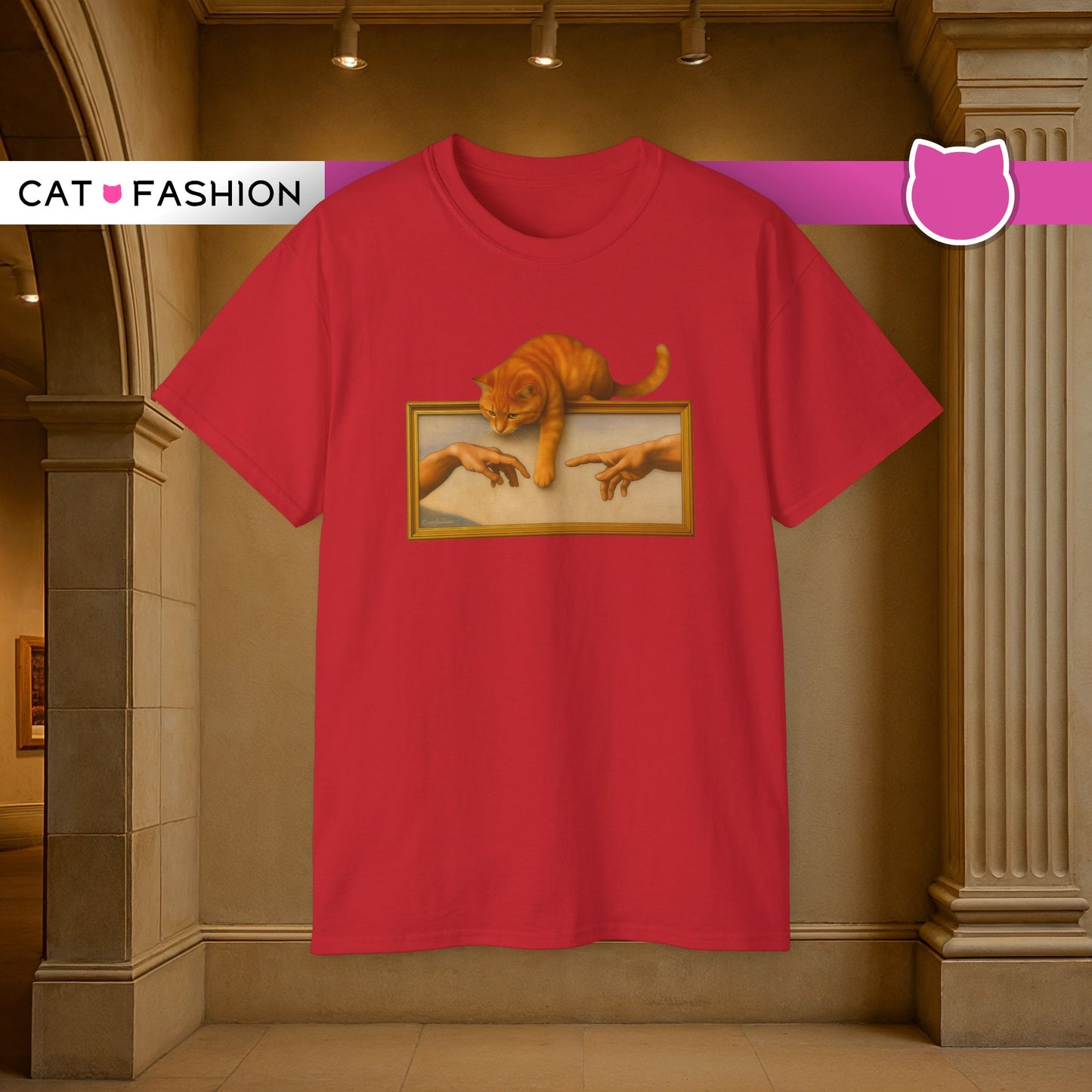 T-Shirt: Creation Interrupted – Funny Cat Parody of Michelangelo’s Art – Playful Graphic Tee for Cat Lovers & Humor Fans