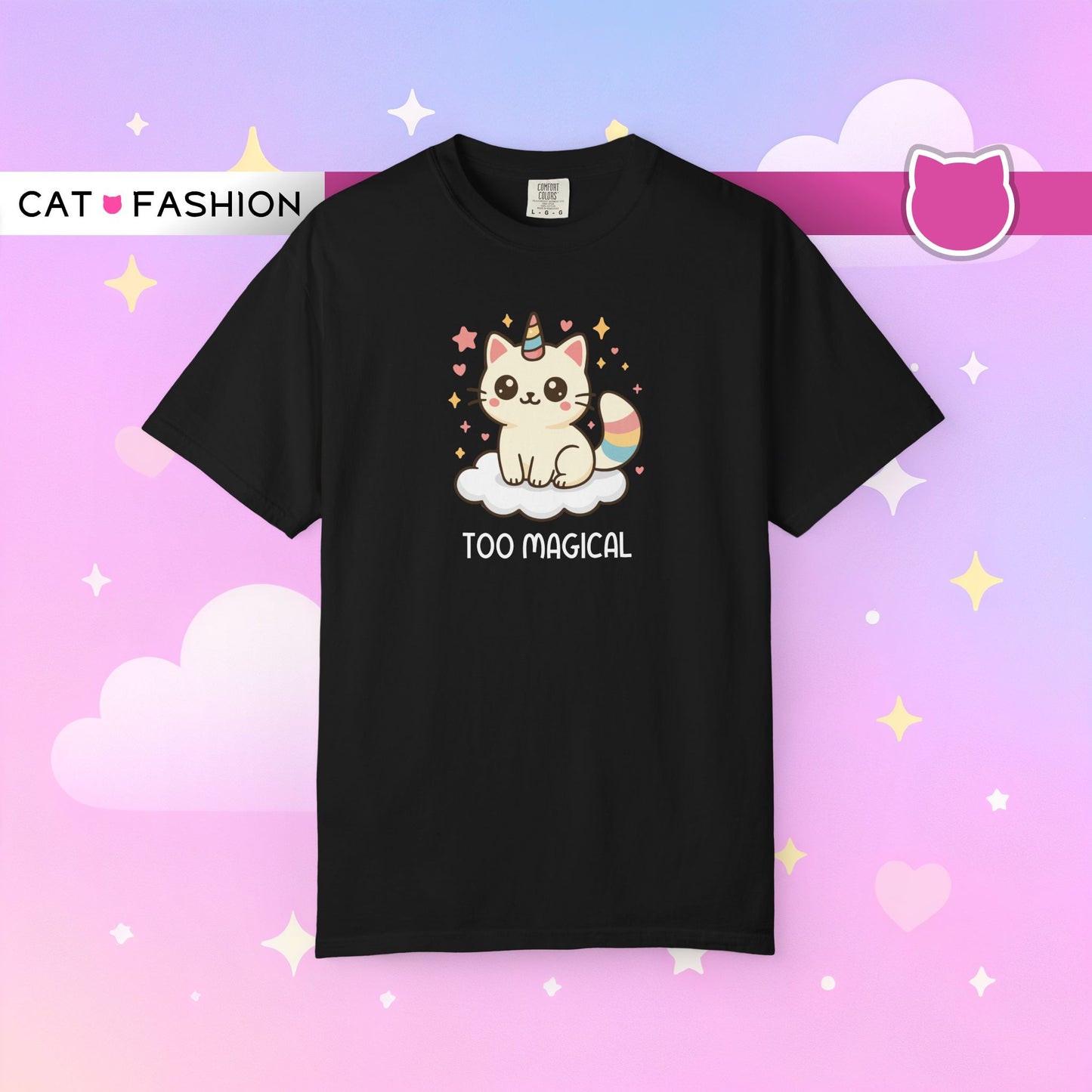 T-Shirt: Too Magical - Cute Unicorn Cat Kawaii Tee for Girls, Teens & Cat Lovers - Pastel Aesthetic Unisex Graphic Shirt