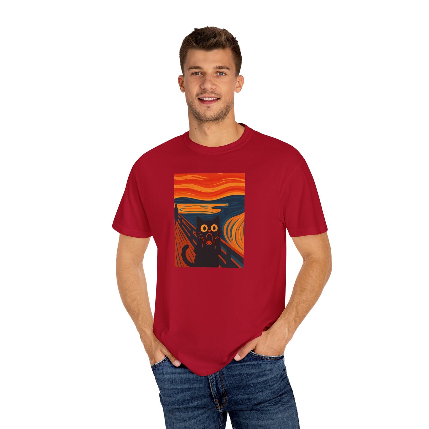 T-Shirt: The Screamed Cat - Funny Munch Scream Parody Tee - Bold Unisex Graphic Shirt for Art Fans and Cat Lovers