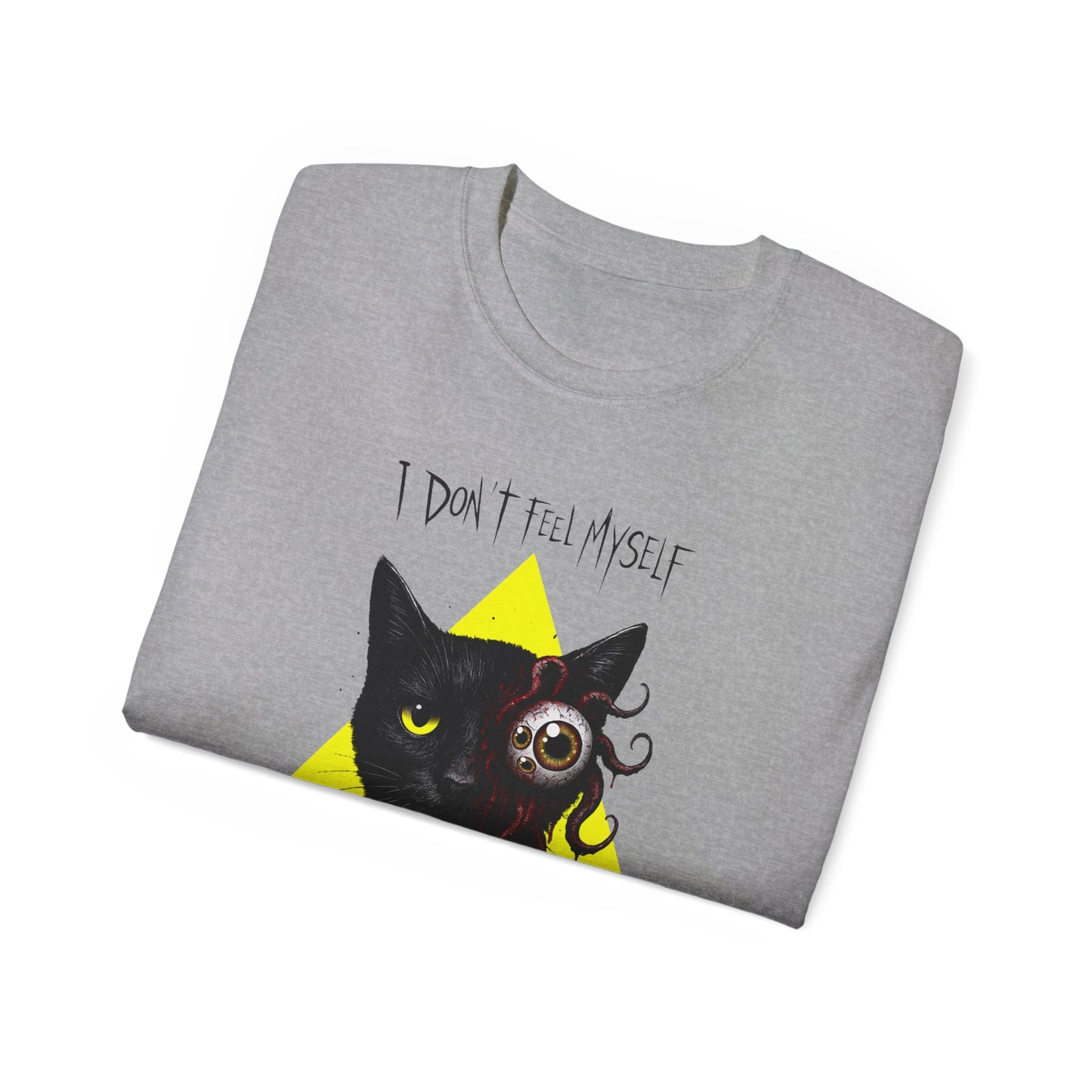 T-Shirt: I Don’t Feel Myself – Alien Horror Cat Graphic Tee – Creepy Gothic Unisex Shirt for Halloween & Sci-Fi Fans