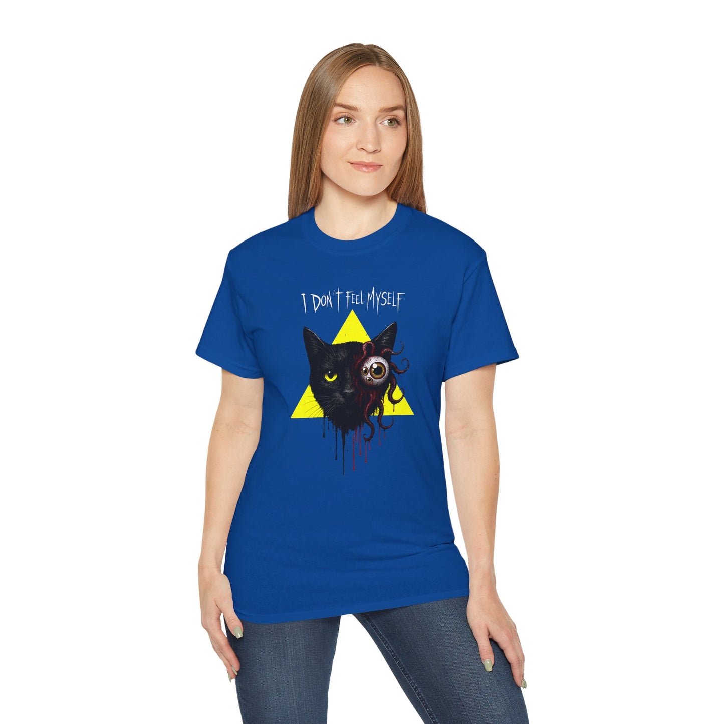 T-Shirt: I Don’t Feel Myself – Alien Horror Cat Graphic Tee – Creepy Gothic Unisex Shirt for Halloween & Sci-Fi Fans