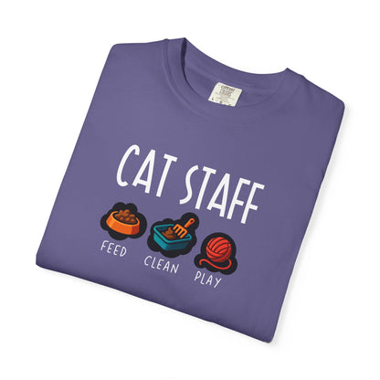 T-Shirt: Cat Staff Duties – Funny Pet Parent Graphic Tee – Cute Unisex Shirt Who Serve Their Furry Boss