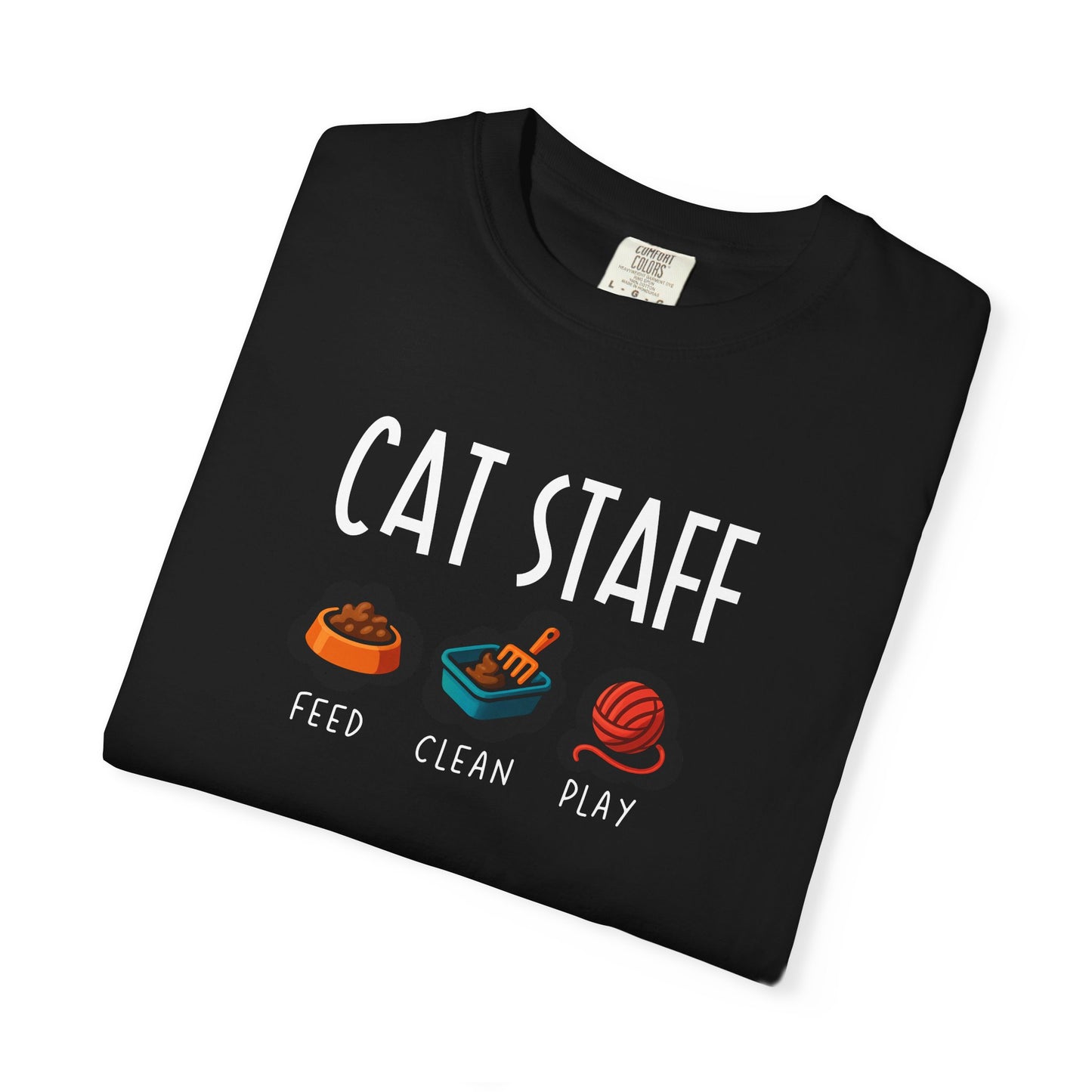 T-Shirt: Cat Staff Duties – Funny Pet Parent Graphic Tee – Cute Unisex Shirt Who Serve Their Furry Boss
