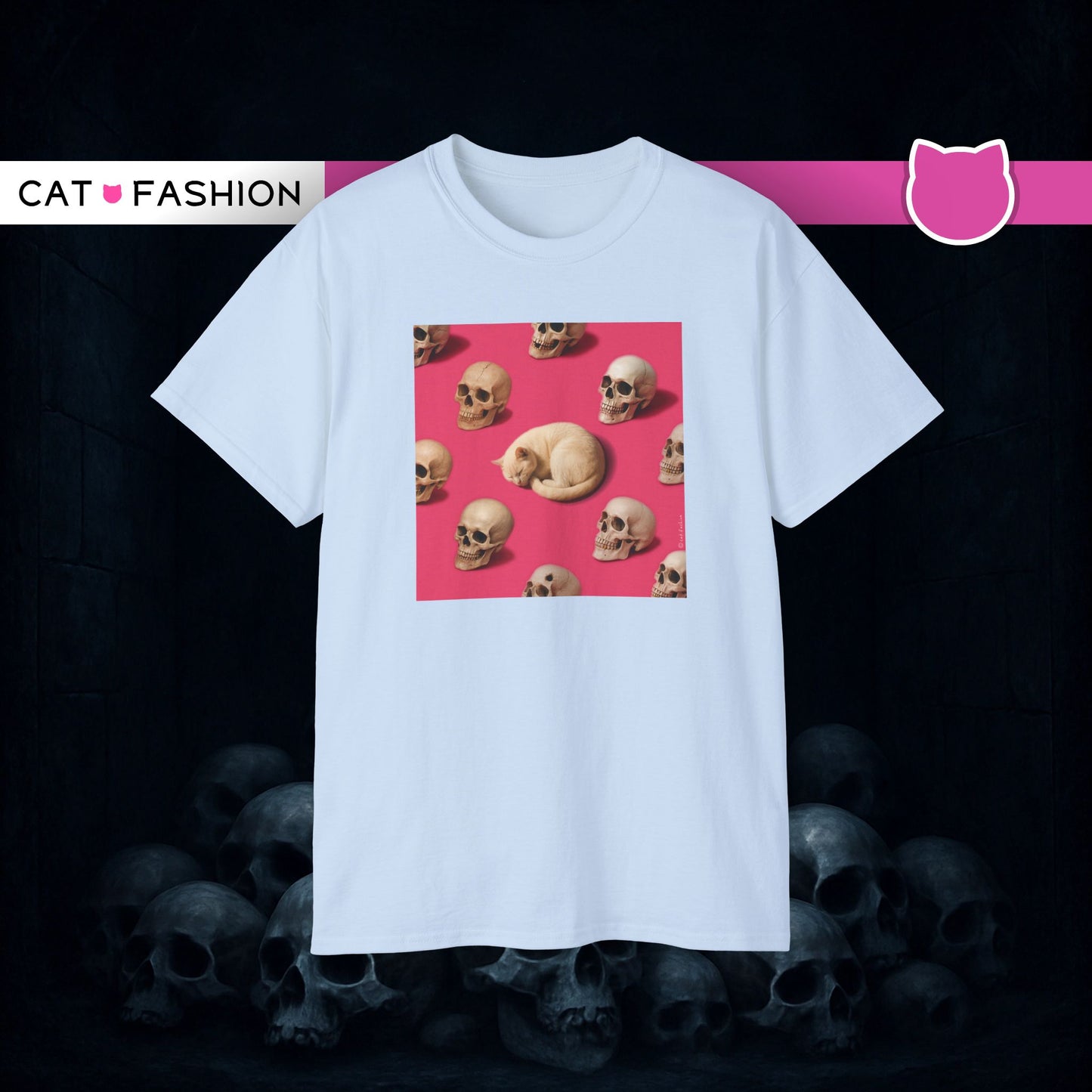 T-Shirt: The Cat and His Former Owners – Dark Humor Cat Graphic Tee – Funny Spooky Skull Unisex Shirt for Gothic Vibes