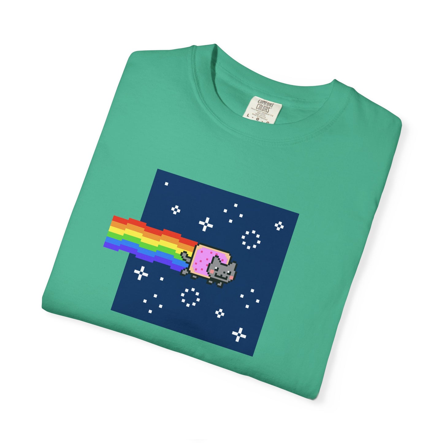 T-Shirt: Nyan Cat Meme - Funny Pixel Pop-Tart Cat in Space with Rainbow Trail - Retro Internet Viral Graphic Tee Unisex