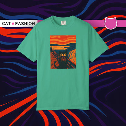 T-Shirt: The Screamed Cat - Funny Munch Scream Parody Tee - Bold Unisex Graphic Shirt for Art Fans and Cat Lovers