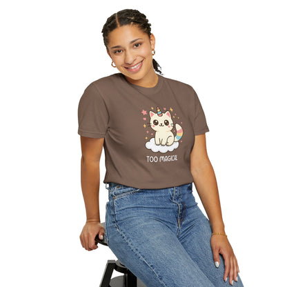 T-Shirt: Too Magical - Cute Unicorn Cat Kawaii Tee for Girls, Teens & Cat Lovers - Pastel Aesthetic Unisex Graphic Shirt