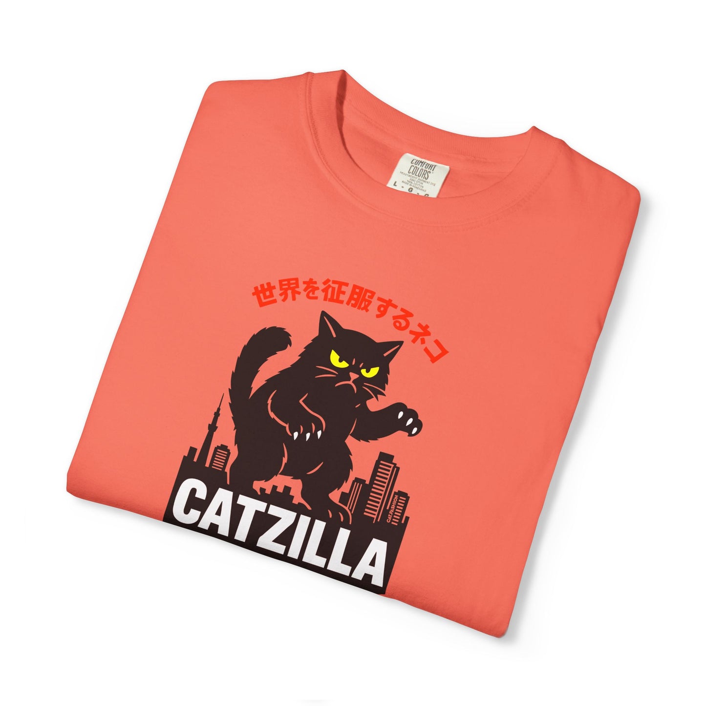 T-Shirt: Catzilla – Funny Japanese Monster Cat Meme Graphic Tee – Godzilla Parody Unisex Shirt for Cat Lovers & Otaku Vibes