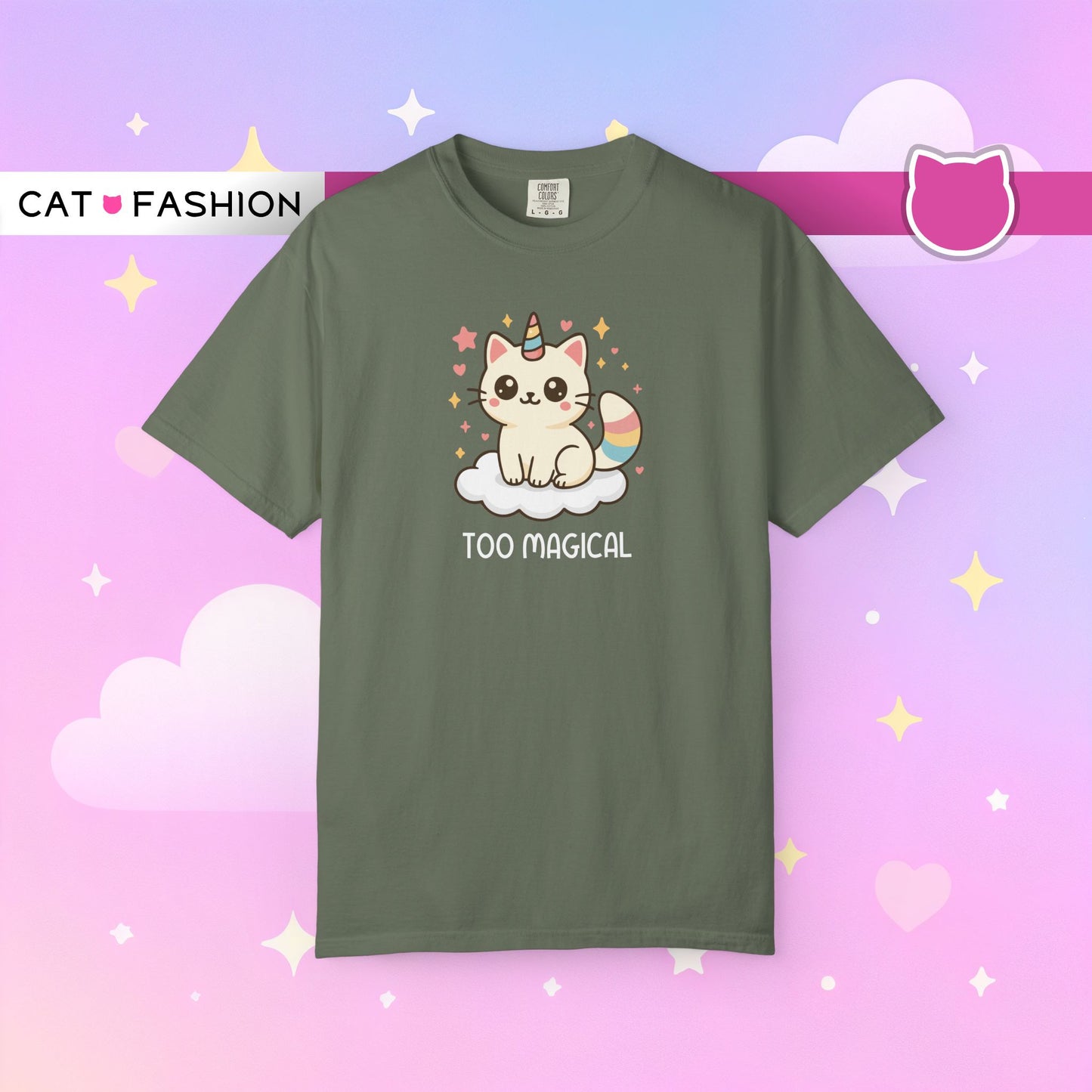 T-Shirt: Too Magical - Cute Unicorn Cat Kawaii Tee for Girls, Teens & Cat Lovers - Pastel Aesthetic Unisex Graphic Shirt