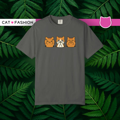 T-Shirt: Three Wise Cats - Funny See No Evil, Hear No Evil, Speak No Evil Kitty Tee - Cute Unisex Shirt for Cat Lovers