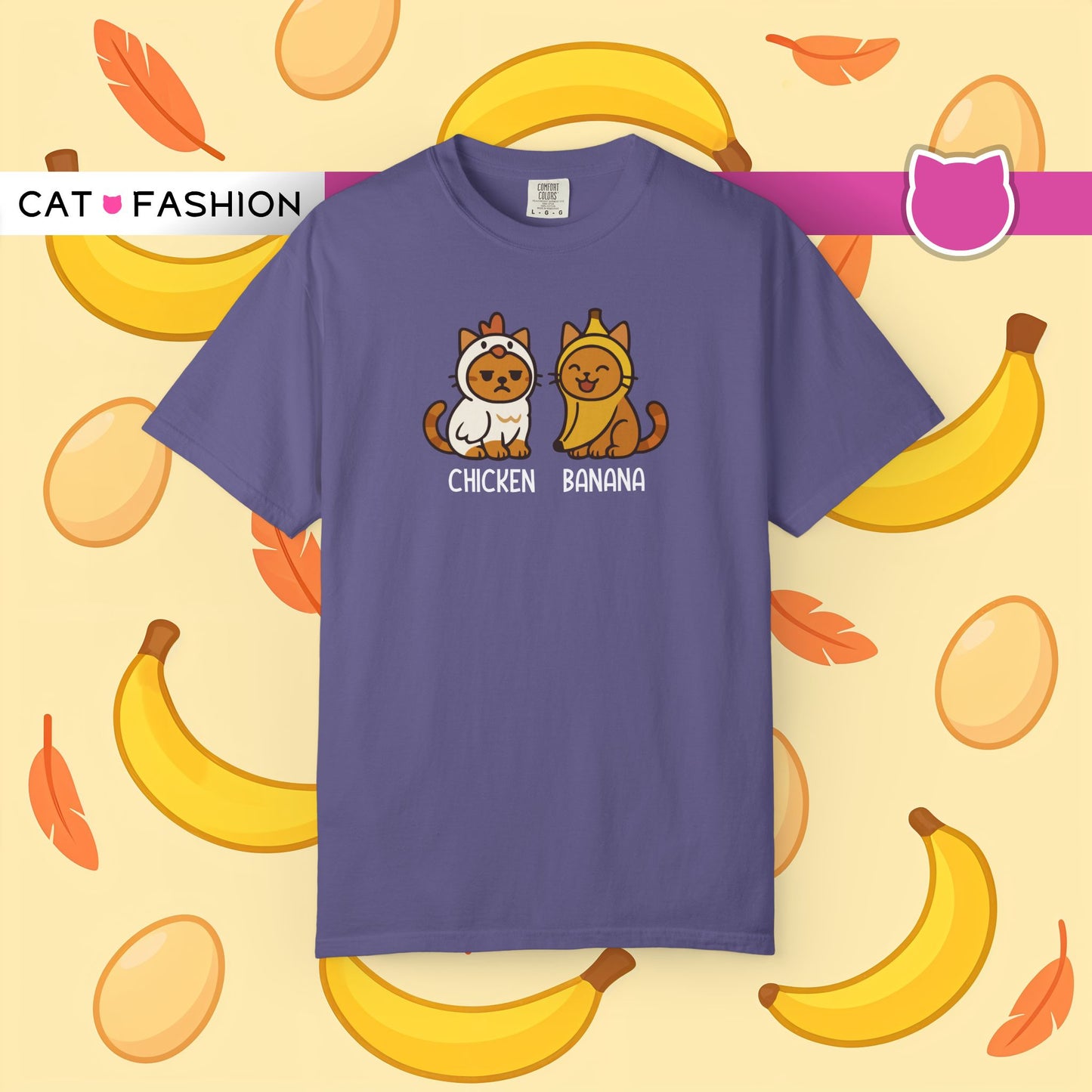 T-Shirt: Chicken Banana - Funny Viral Meme Cat Costume Tee - Cute Unisex Shirt for Cat Lovers, Trend Fans and Kawaii Humor
