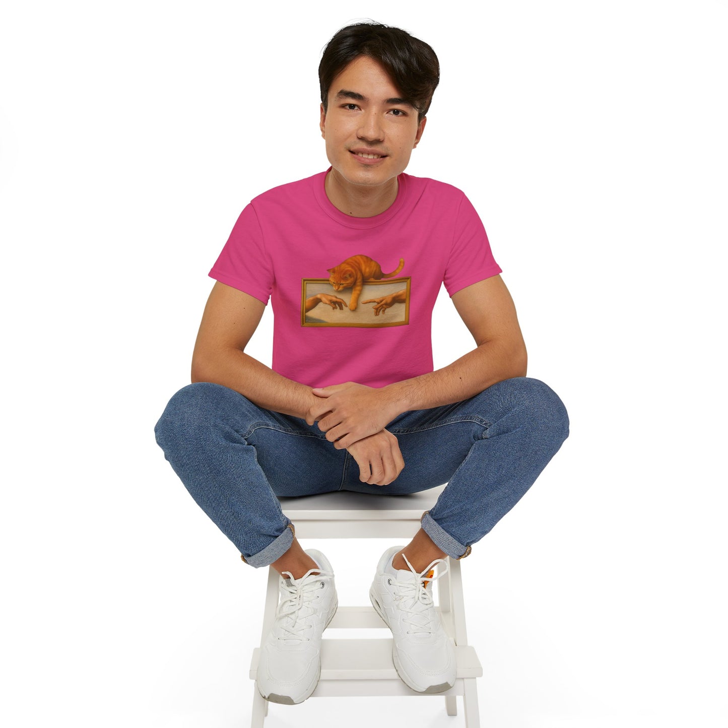 T-Shirt: Creation Interrupted – Funny Cat Parody of Michelangelo’s Art – Playful Graphic Tee for Cat Lovers & Humor Fans