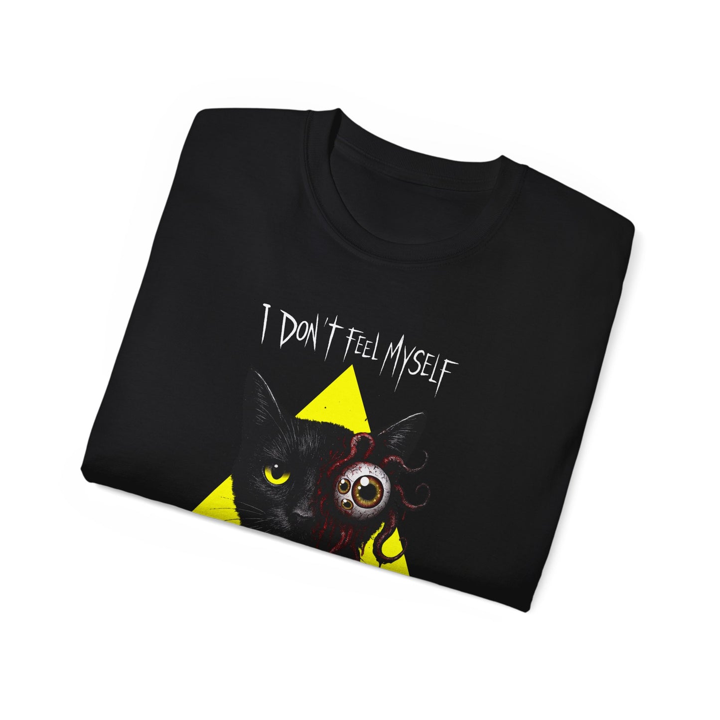 T-Shirt: I Don’t Feel Myself – Alien Horror Cat Graphic Tee – Creepy Gothic Unisex Shirt for Halloween & Sci-Fi Fans