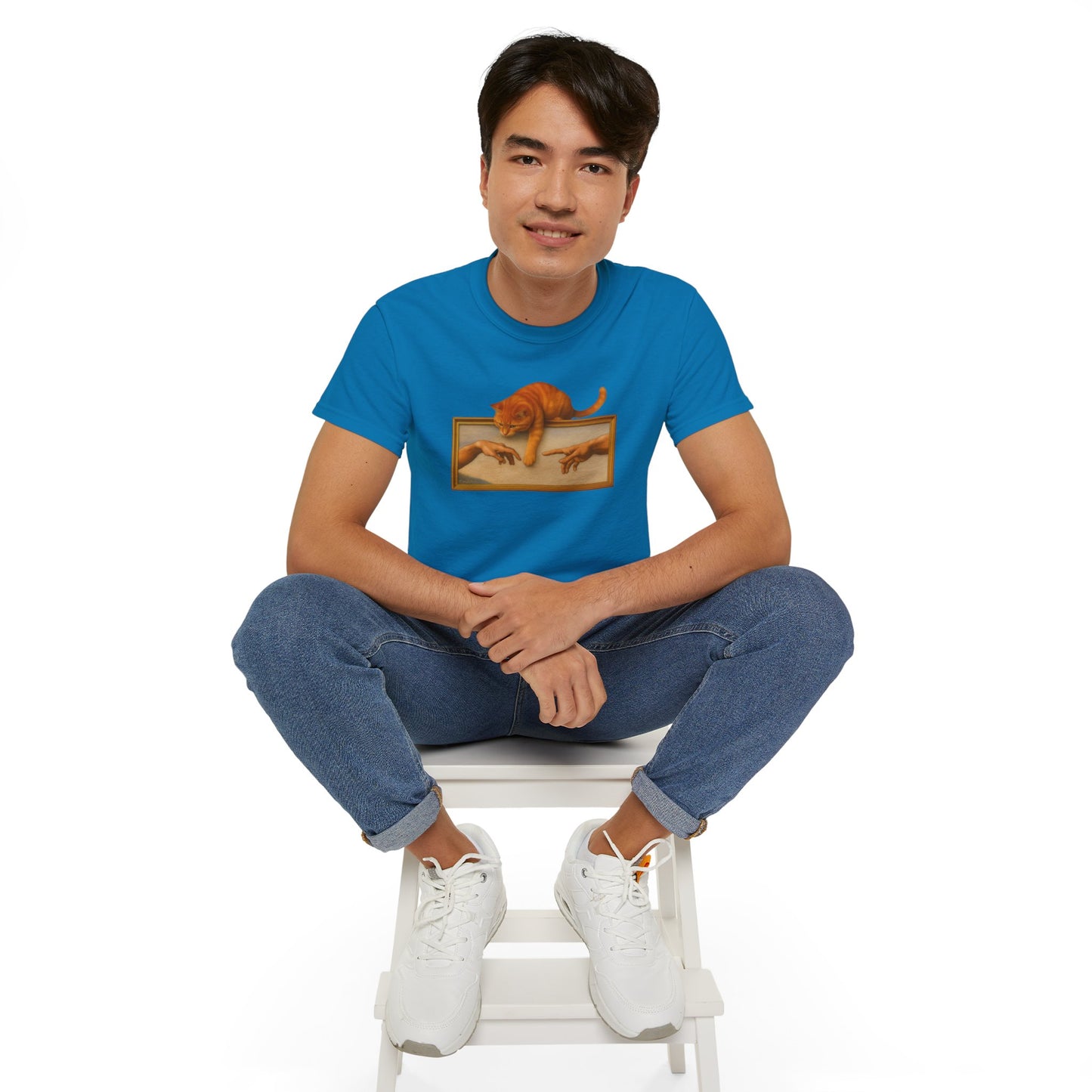 T-Shirt: Creation Interrupted – Funny Cat Parody of Michelangelo’s Art – Playful Graphic Tee for Cat Lovers & Humor Fans