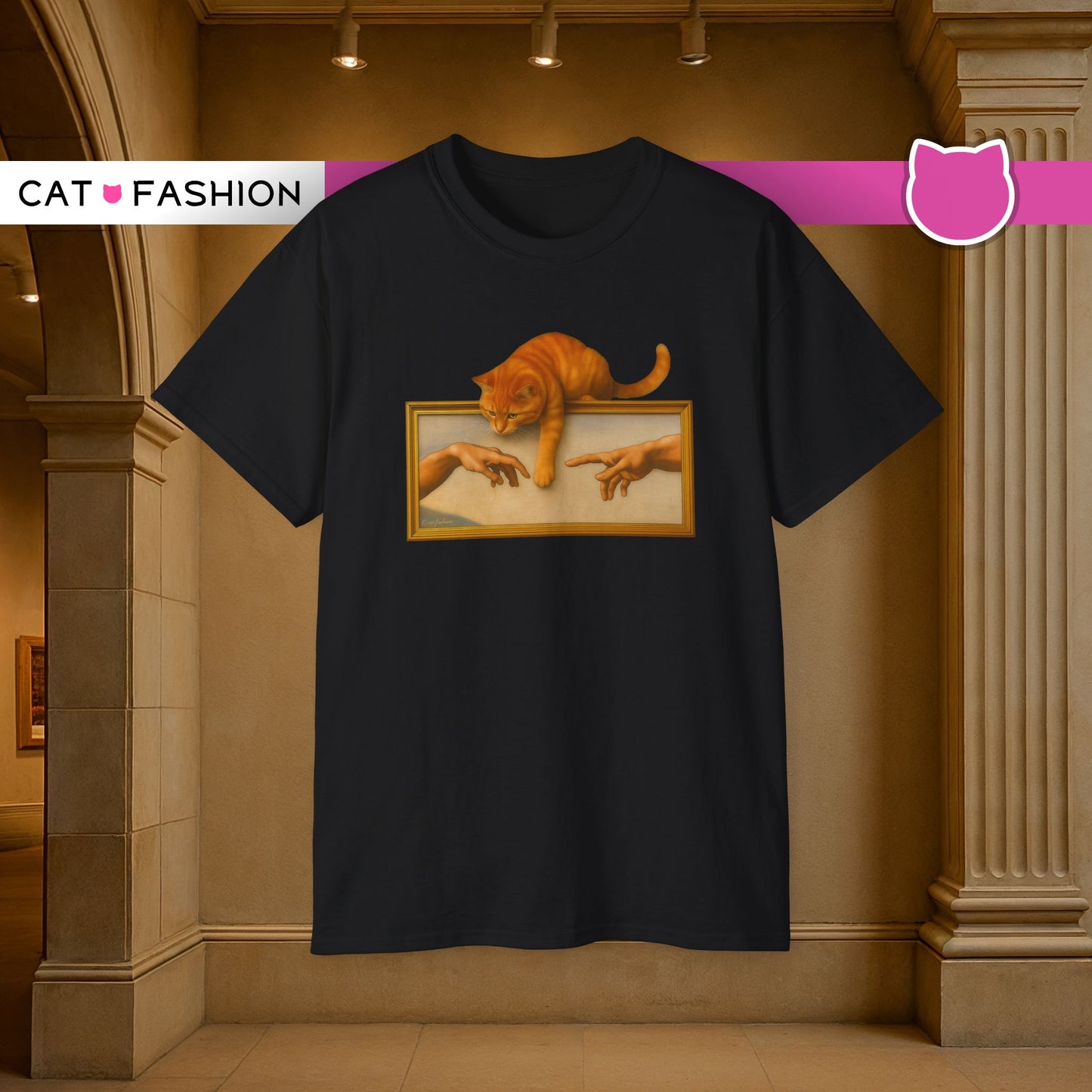 T-Shirt: Creation Interrupted – Funny Cat Parody of Michelangelo’s Art – Playful Graphic Tee for Cat Lovers & Humor Fans
