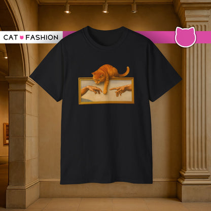 T-Shirt: Creation Interrupted – Funny Cat Parody of Michelangelo’s Art – Playful Graphic Tee for Cat Lovers & Humor Fans