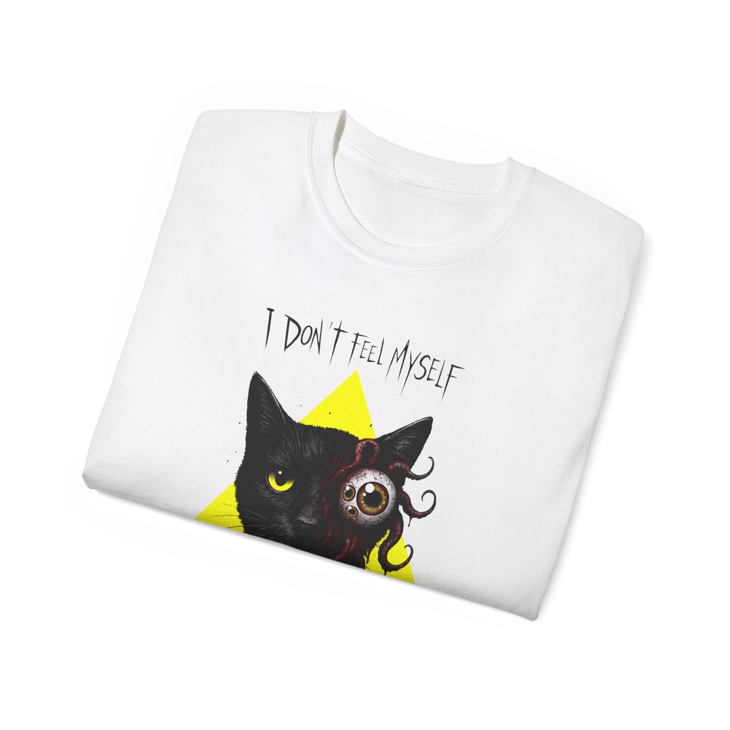 T-Shirt: I Don’t Feel Myself – Alien Horror Cat Graphic Tee – Creepy Gothic Unisex Shirt for Halloween & Sci-Fi Fans