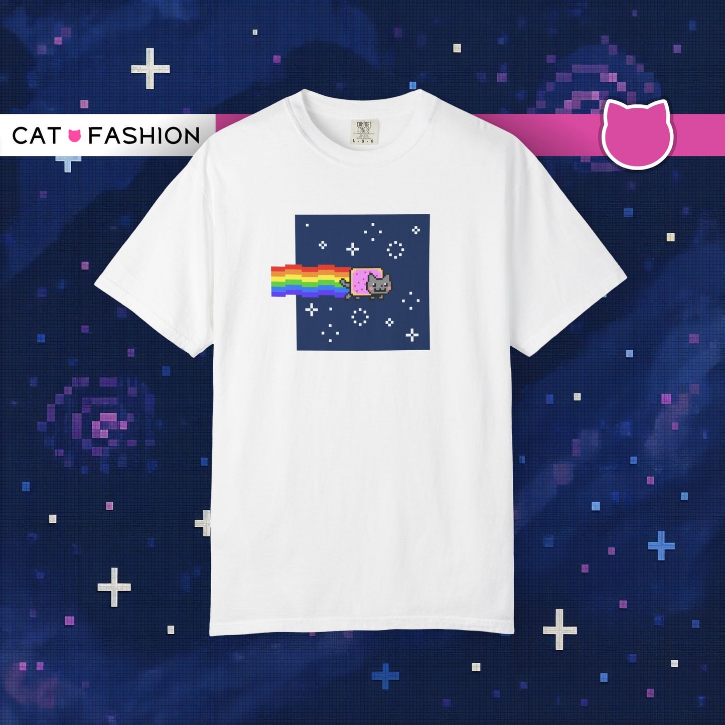 T-Shirt: Nyan Cat Meme - Funny Pixel Pop-Tart Cat in Space with Rainbow Trail - Retro Internet Viral Graphic Tee Unisex