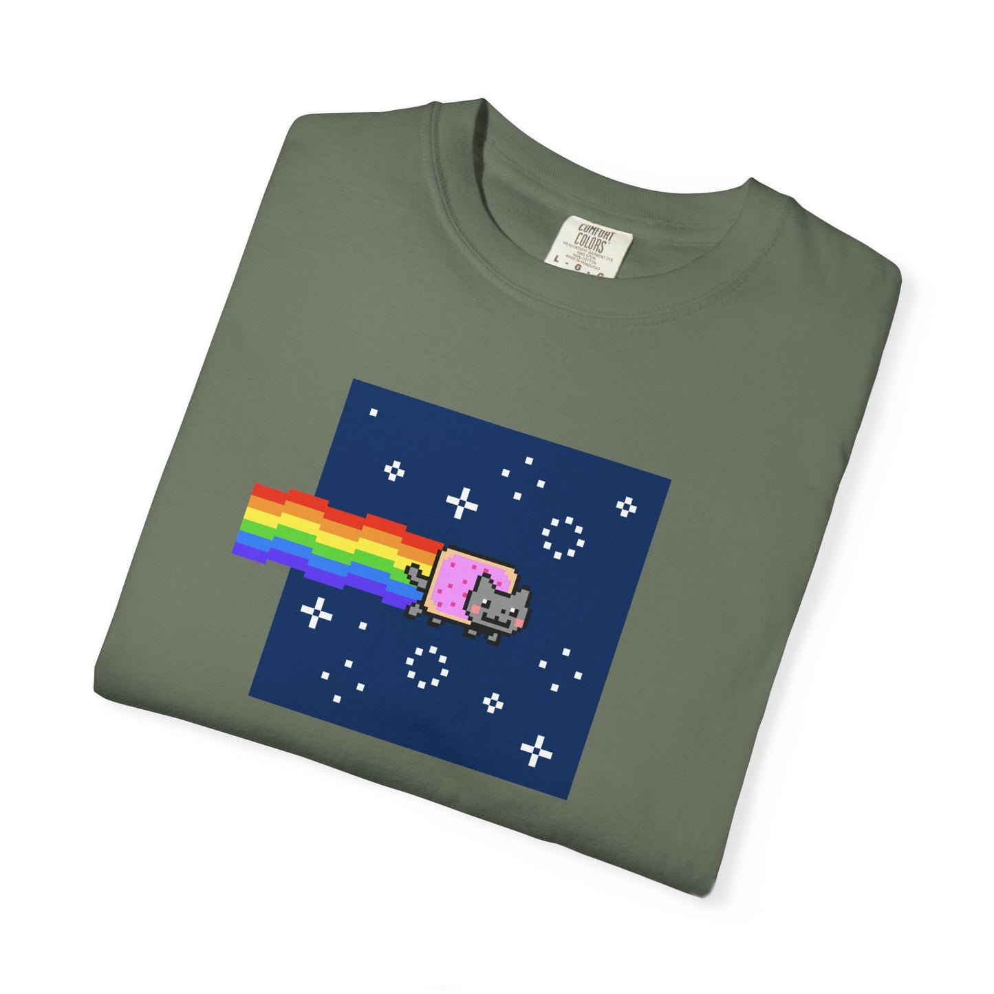 T-Shirt: Nyan Cat Meme - Funny Pixel Pop-Tart Cat in Space with Rainbow Trail - Retro Internet Viral Graphic Tee Unisex