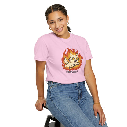 T-Shirt: Chaos Maker – Wild Cat in Flames Graphic Tee – Funny Unisex Shirt for Rebels, Gamers & Agents of Mayhem