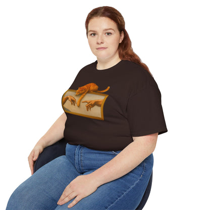 T-Shirt: Creation Interrupted – Funny Cat Parody of Michelangelo’s Art – Playful Graphic Tee for Cat Lovers & Humor Fans