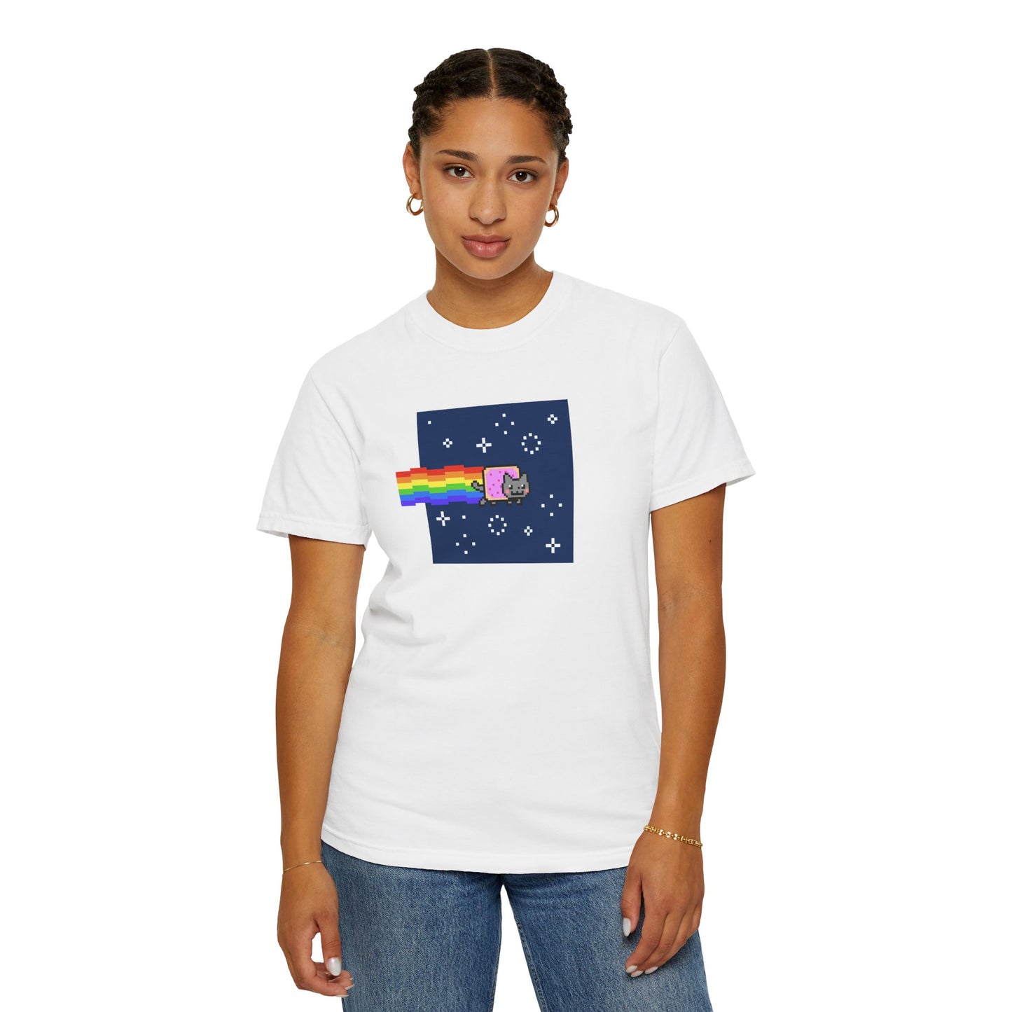 T-Shirt: Nyan Cat Meme - Funny Pixel Pop-Tart Cat in Space with Rainbow Trail - Retro Internet Viral Graphic Tee Unisex