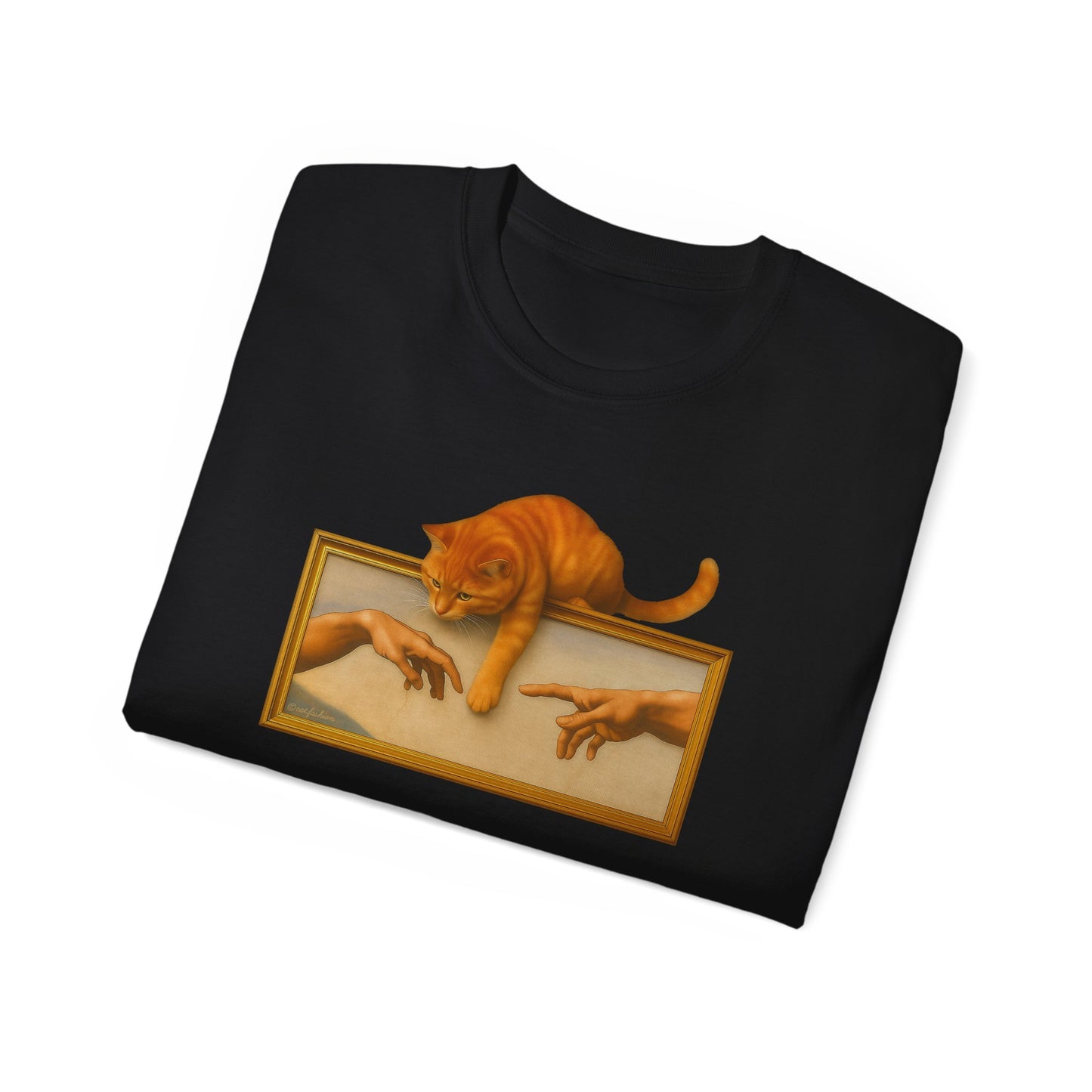 T-Shirt: Creation Interrupted – Funny Cat Parody of Michelangelo’s Art – Playful Graphic Tee for Cat Lovers & Humor Fans