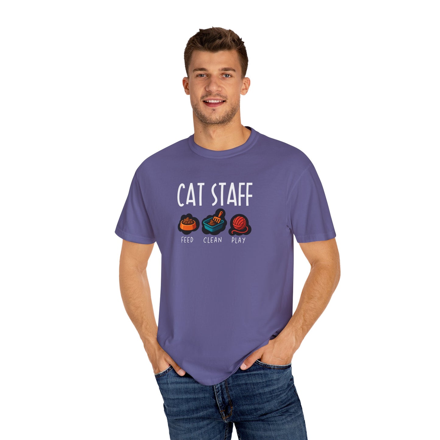 T-Shirt: Cat Staff Duties – Funny Pet Parent Graphic Tee – Cute Unisex Shirt Who Serve Their Furry Boss