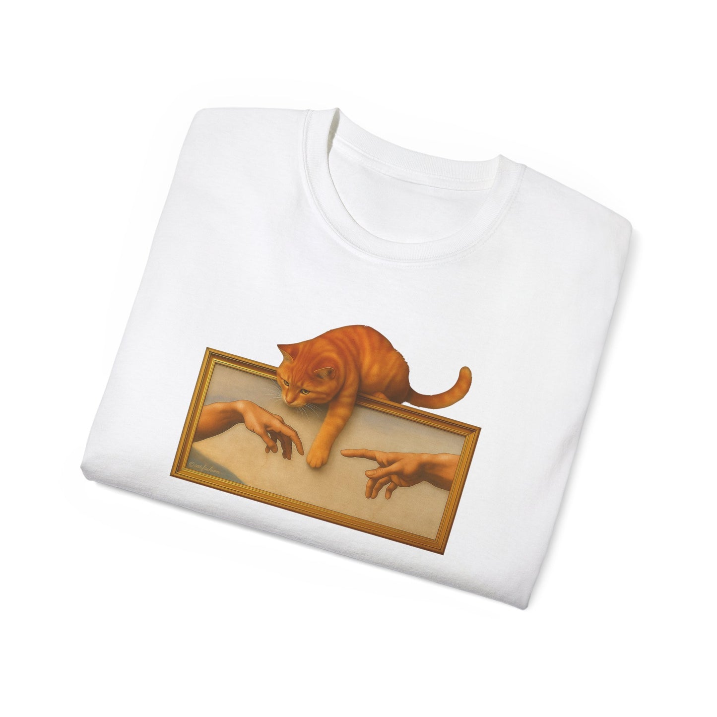 T-Shirt: Creation Interrupted – Funny Cat Parody of Michelangelo’s Art – Playful Graphic Tee for Cat Lovers & Humor Fans