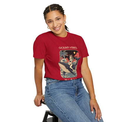 T-Shirt: Ocean Vibes – Anime Whale Rider Tee – Retro Japanese Style Shirt – Cat Girl Graphic Unisex Top for Surfers & Dreamers