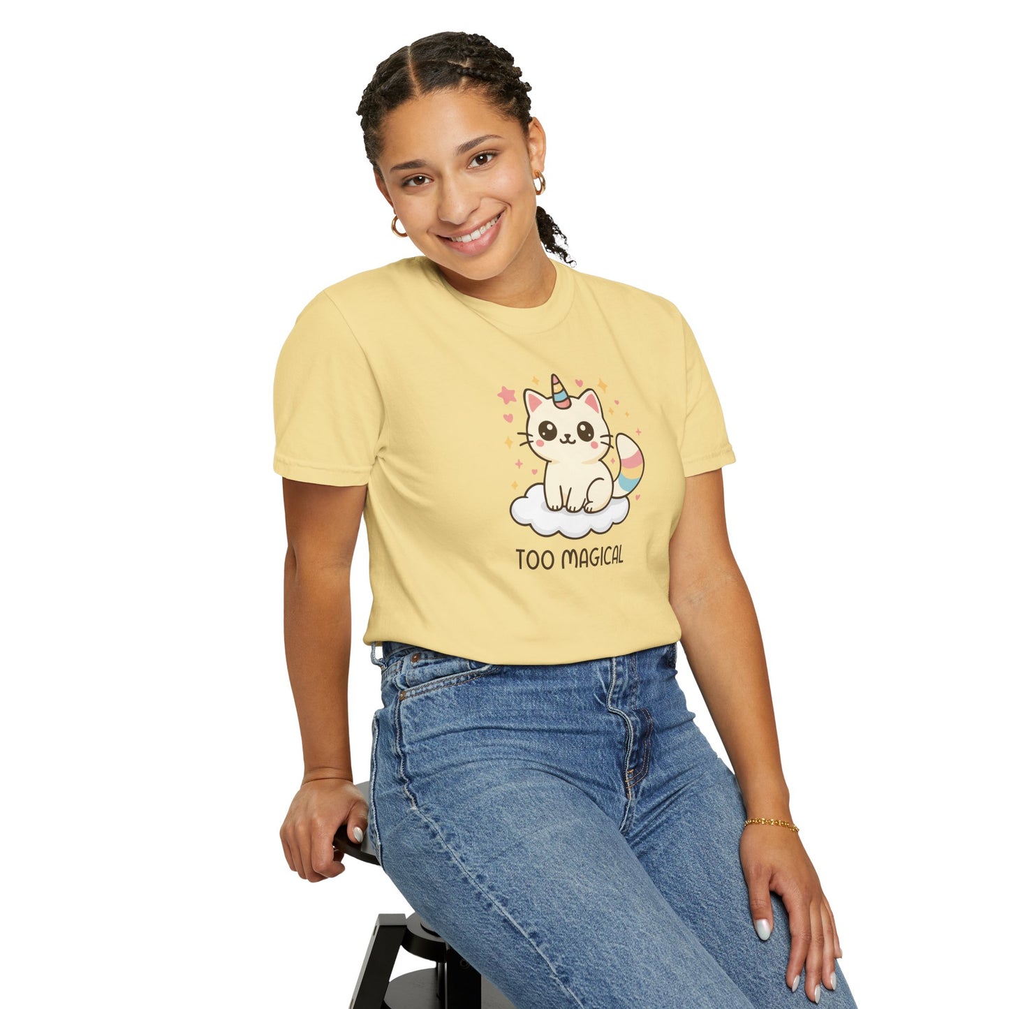 T-Shirt: Too Magical - Cute Unicorn Cat Kawaii Tee for Girls, Teens & Cat Lovers - Pastel Aesthetic Unisex Graphic Shirt