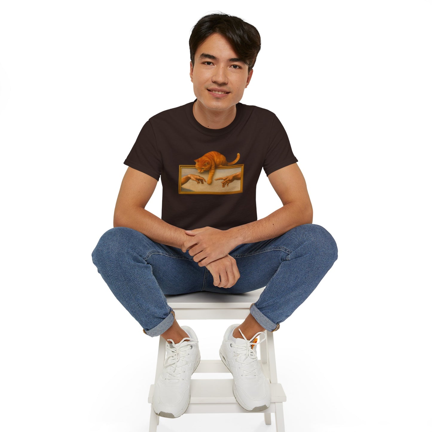 T-Shirt: Creation Interrupted – Funny Cat Parody of Michelangelo’s Art – Playful Graphic Tee for Cat Lovers & Humor Fans