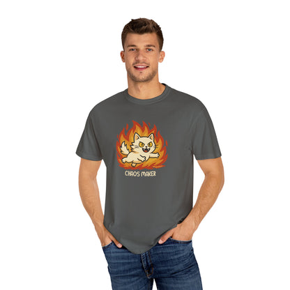 T-Shirt: Chaos Maker – Wild Cat in Flames Graphic Tee – Funny Unisex Shirt for Rebels, Gamers & Agents of Mayhem