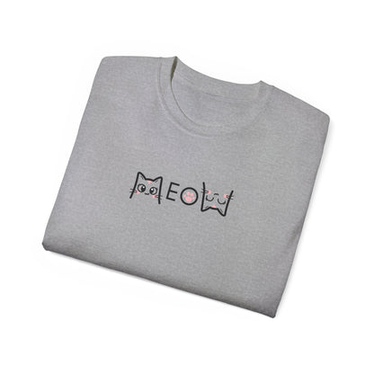 T-Shirt: Simple MEOW – Minimalist Cat Lettering Graphic Tee – Cute Unisex Shirt for Everyday Casual Style
